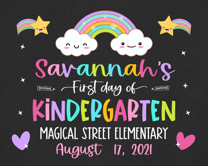 Rainbow First Day of School Sign, Girl First Day of School Chalkboard ...