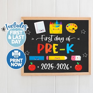 First Day of PreK Chalkboard Printable - Back to School Sign - First Day of School  - First Day pre k - 1st Day of School pre-k - Instant