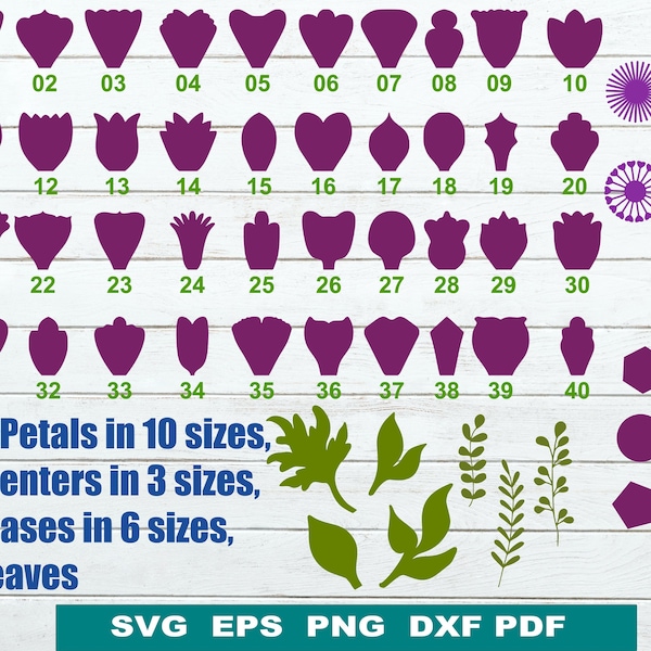 Flower Petal template, Paper flower SVG, DIY large paper flower templates, Printable Petals PDF,Cricut Cut Files, Silhouette Cut Files