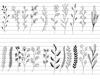 Folhas desenhadas à mão svg, arquivo svg de ramos, ramos de flores de papel, eps floral botânico, arquivos de flores silvestres para Cricut, silhueta, clipart, vetor,