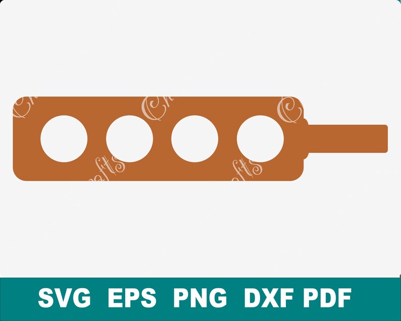 May include: A brown wooden bottle holder with four circular cutouts for holding bottles. The holder has a handle on the right side.