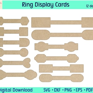 Cartão de exibição para anel, modelo de cartão de exibição, cartões de embalagem para joias, etiqueta circular retangular para halteres, arquivos de corte SVG para Cricut Glowforge