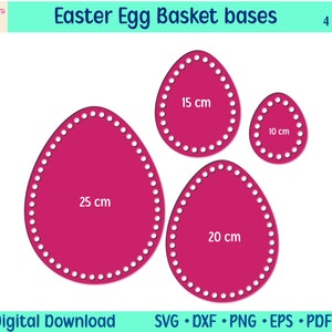 Base de crochet de Pascua, lados de madera de huevo de Pascua para canasta, fondos para canasta de crochet, base de canasta de hilo de camiseta con forma de huevo, archivos SVG para hilo