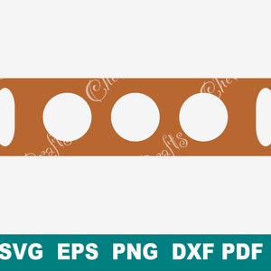 May include: A brown rectangular banner with four white circles cut out. The circles are evenly spaced and the banner has a rounded edge.