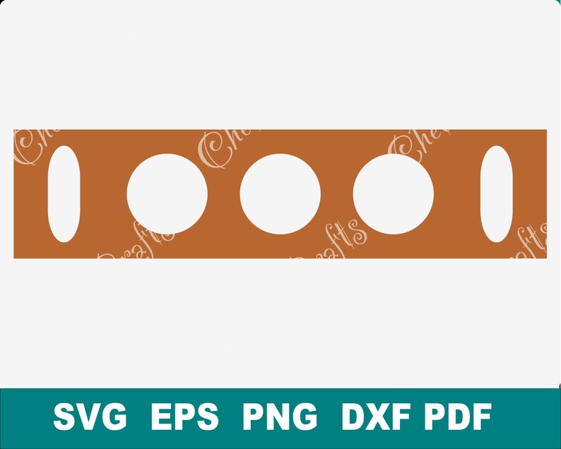 May include: A brown rectangular banner with four white circles cut out. The circles are evenly spaced and the banner has a rounded edge.