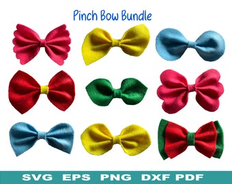 Pinch Bow Bundle, Scalloped Pinch Bow SVG,Felt Pinch Bow Template SVG, Bow Bundle SVG,Hair Bow Template, Cricut Cut Files,Bow Collection svg