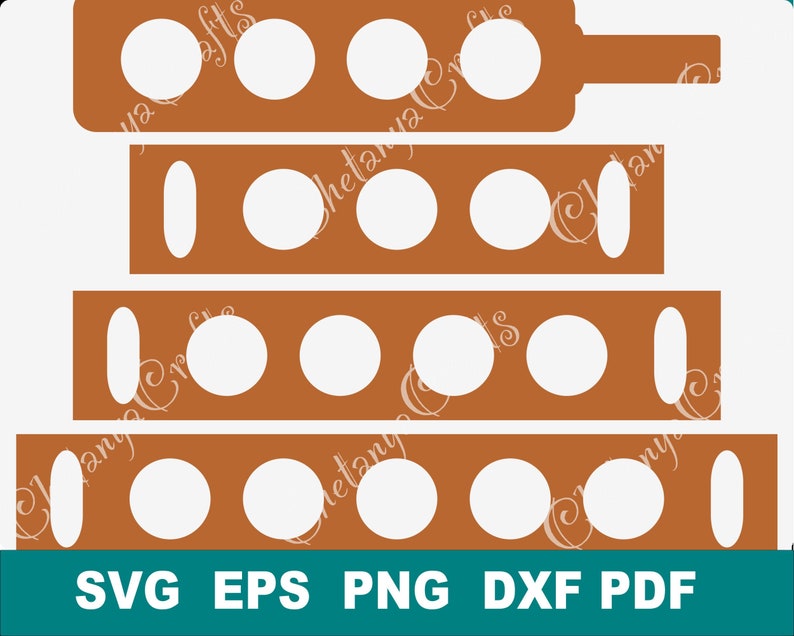 May include: A brown wooden bottle holder with four rows of circular cutouts for bottles. The top row has a cutout for a bottle neck.  SVG EPS PNG DXF PDF