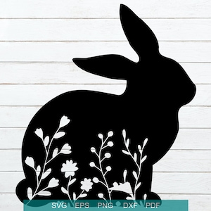 Floral lapin Silhouette SVG, SVG floral de lapin, décoration de maison de printemps, svg de lapin de Pâques, usage commercial, téléchargement immédiat