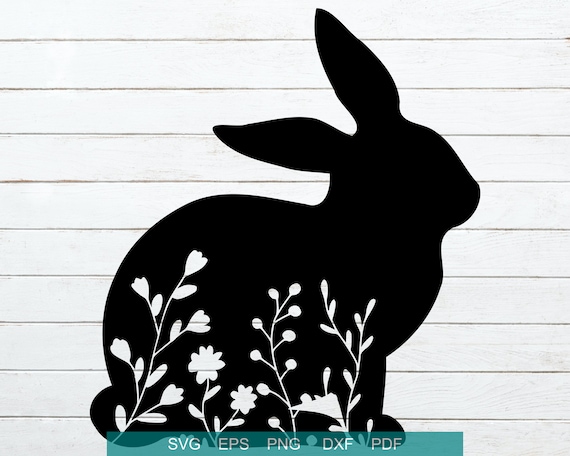 Floral Rabbit Silhouette SVG,Floral Bunny SVG,Spring Home decoration,Easter bunny svg,commercial use,instant download