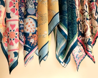 Bufanda de gasa de seda, tucán, cuadrada, 36 x 36, 26 x 26, 16 x 16