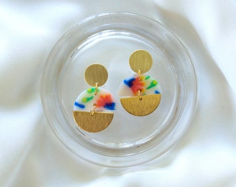 Pendientes de arcilla de polímero brillante, pintados a mano, pendientes de declaración hechos a mano