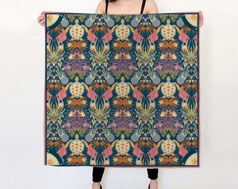 Bufanda de gasa de seda, azul, tema de arrecife de coral, 36x36, 26x26, 16x16