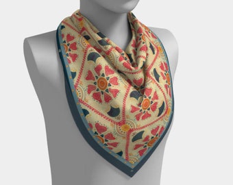 Bufanda de seda de gasa, floral brillante, cuadrado, 36x36, 26x26, 16x16