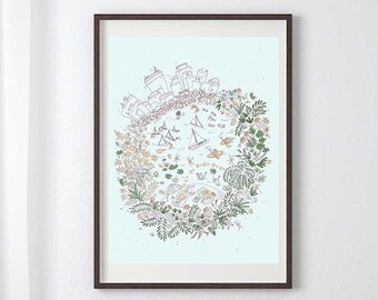 Póster serigrafiado de 18 x 24 pulgadas de Seasonal Bde Maka Ska / Lake Calhoun - Minneapolis, Minnesota