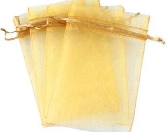 Gold Organza Bags - 3x4 Inch Sheer Fabric Wedding Favor Bags With Drawstring - Sheer Jewelry Bags - Ships Within 24 Hours