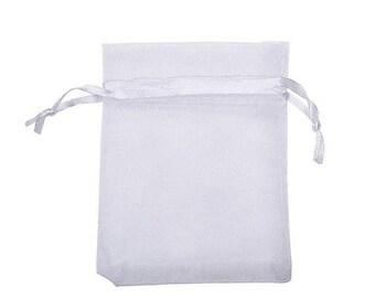 White Organza Bags - 3x4 Inch Sheer Fabric Wedding Favor Bags With Drawstring - Sheer Jewelry Bags - Ships Within 24 Hours