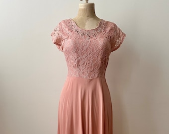 Vintage 1940s | 1950s Pink Rayon and Lace Dress