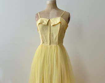 Vintage 1950s Yellow Tulle Party Dress | Prom Dress