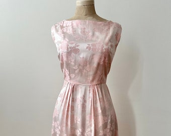 Vintage 1960s Pink Rose Brocade Cocktail Dress