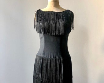 Betty Black Gold Fringe Dress With Sleeves With Slip 20s Vintage ...