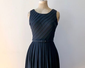 Vintage 1950s Black Rayon Summer Dress