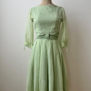 mint green 50s dress Mint Green V Neck 1950s Vintage Swing Dress, Green / M