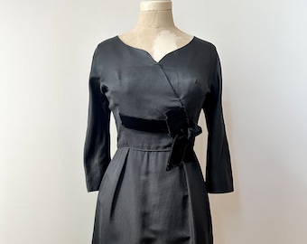 Vintage 1950s Black Pencil Dress | 3/4 Sleeve Cocktail Dress