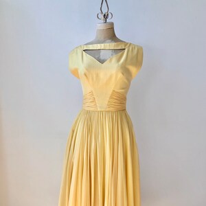 Vintage 1950s Yellow Chiffon and Linen Dress