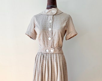 Vintage 1950s Cotton Gingham Seersucker Skirt and Top Set
