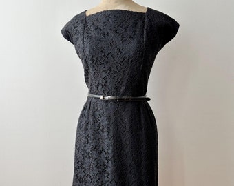 Vintage 1960s Black Lace Overlay Cocktail Dress | XL