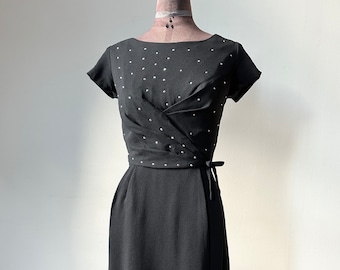 Vintage 1950s Rayon and Rhinestone Cocktail Dress | LBD