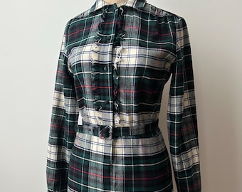 Vintage 1950s Plaid Wool Shirtdress