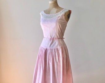 Vintage 1950s Pink Cotton Summer Dress