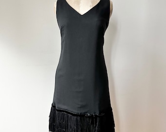 Vintage 1960s Fringed Black Sleeveless Party Dress