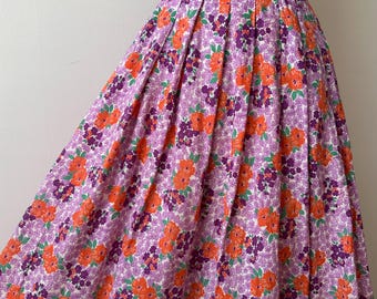 Vintage 1940s Floral Print Cotton Floursack Feedsack Pleat Skirt