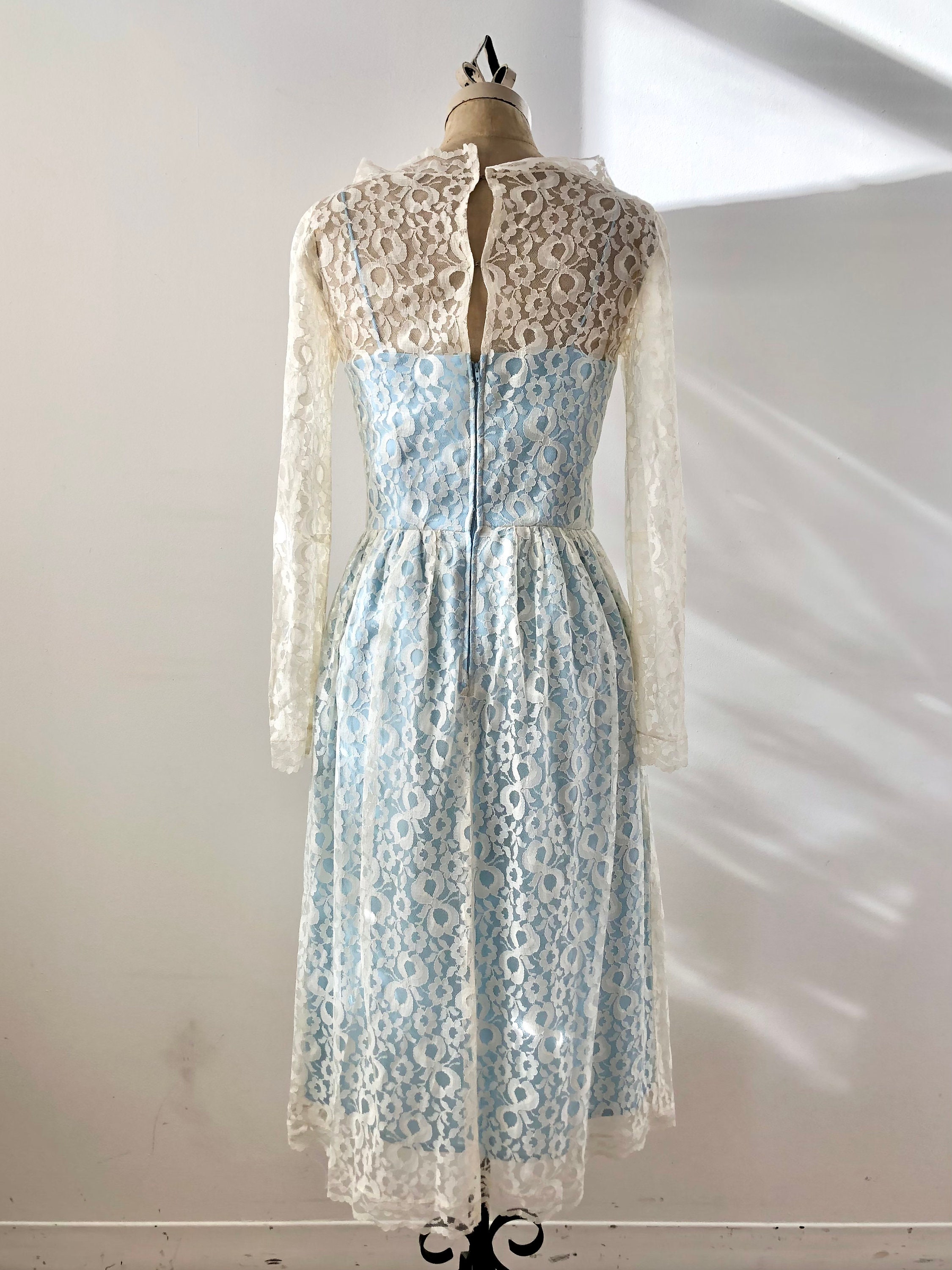 【新品M】LIMITED VINTAGE LACE DRESS Vintage 1960s White and Blue Lace Overlay Dress - Etsy