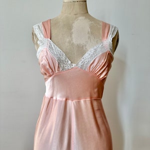 Vintage 1930s Bias Cut Satin Slip Dress | Pink Rayon Satin Negligee