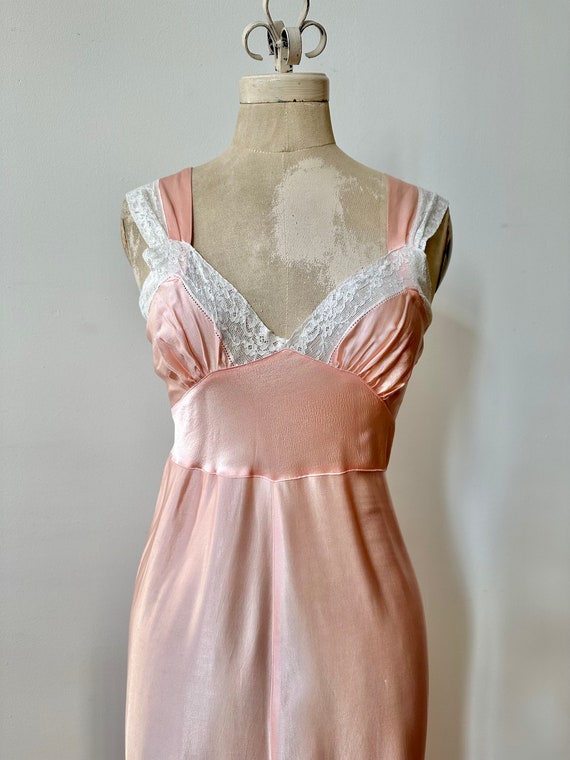 Vintage 1930s Bias Cut Satin Slip Dress | Pink Ra… - image 1