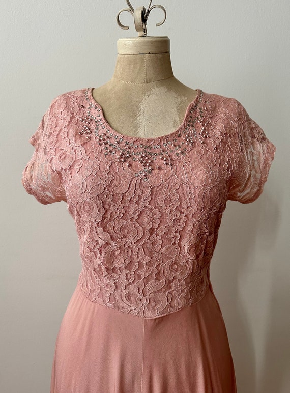 Vintage 1940s | 1950s Pink Rayon and Lace Dress - image 2