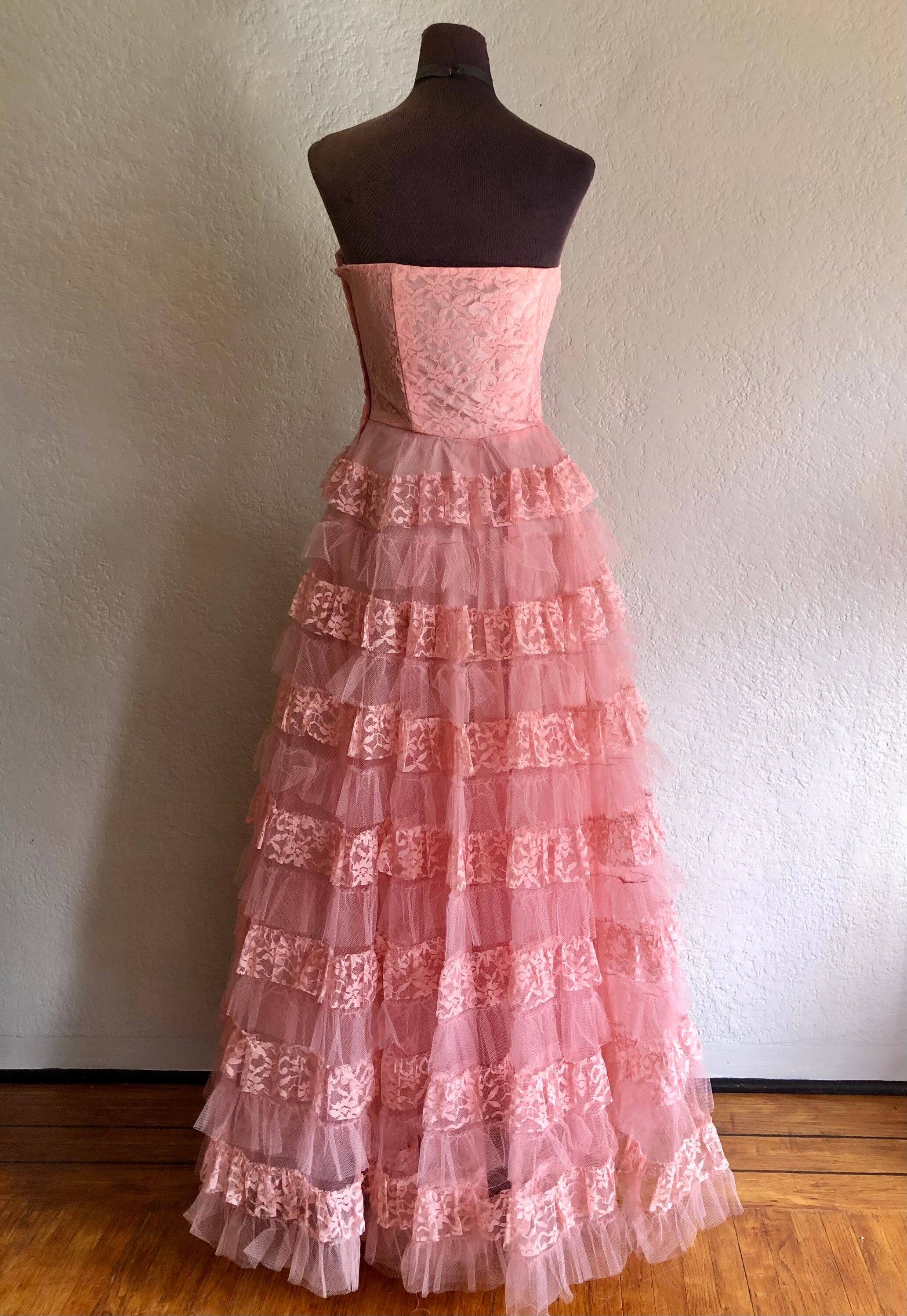 Vintage 1950s Strapless Pink Tulle Dress Prom Gown - Etsy