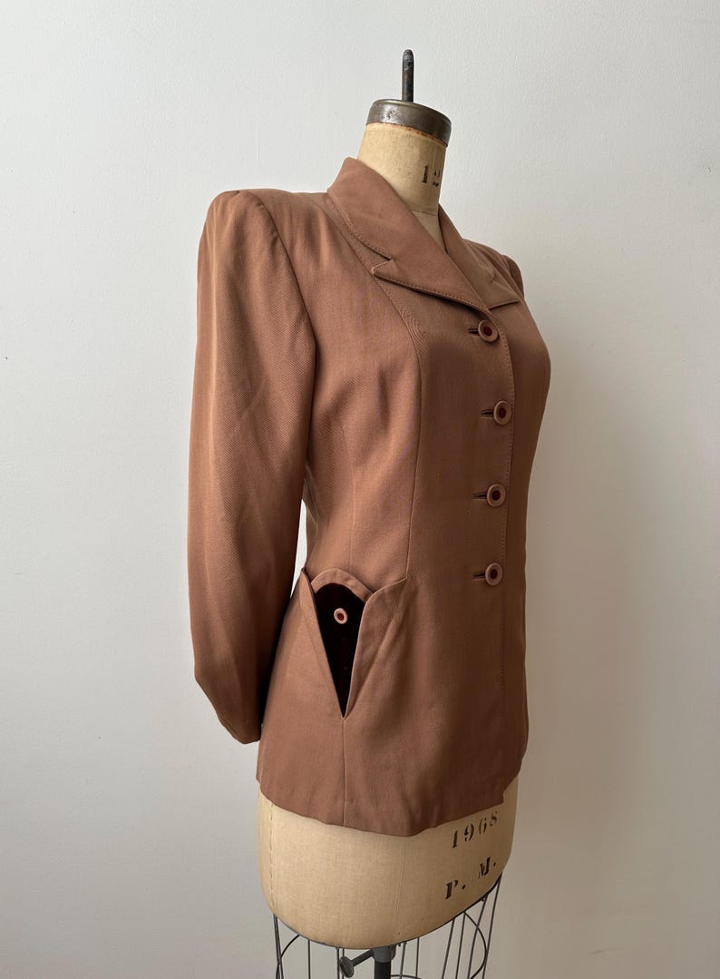 Vintage 1940s Beige Gabardine Suit Jacket | Blazer image 2