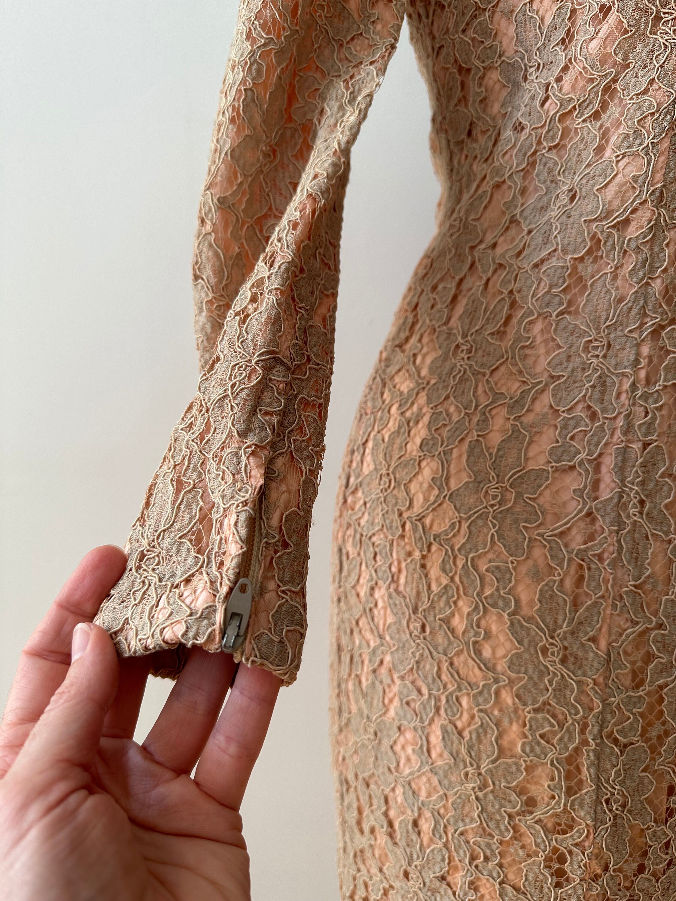 vintage lace wiggle dress 1950s Illusion Lace Black Nude Jobere New York Cocktail Party Wiggle Dress Canned Ham Vintage