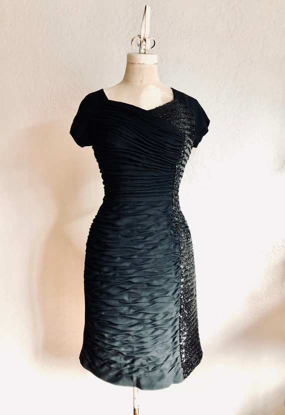 Vintage 1950s Black Sequin Wiggle Dress