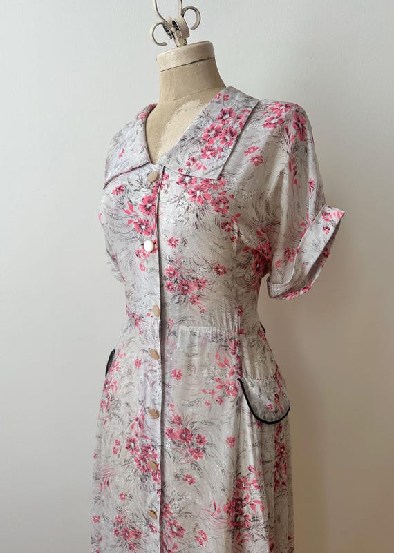 1940s sheer dress 1940S Pearl White Burnout Chiffon Sheer Dress With Floral Pattern