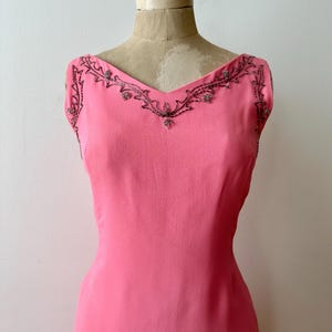 Vintage 1960s Hot Pink Beaded Wiggle Dress | Sleeveless Sheath Dress