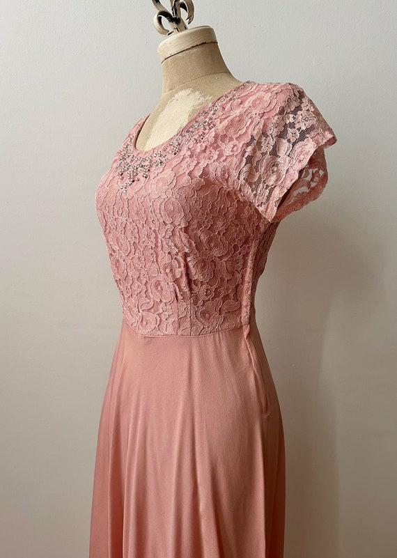 Vintage 1940s | 1950s Pink Rayon and Lace Dress - image 5