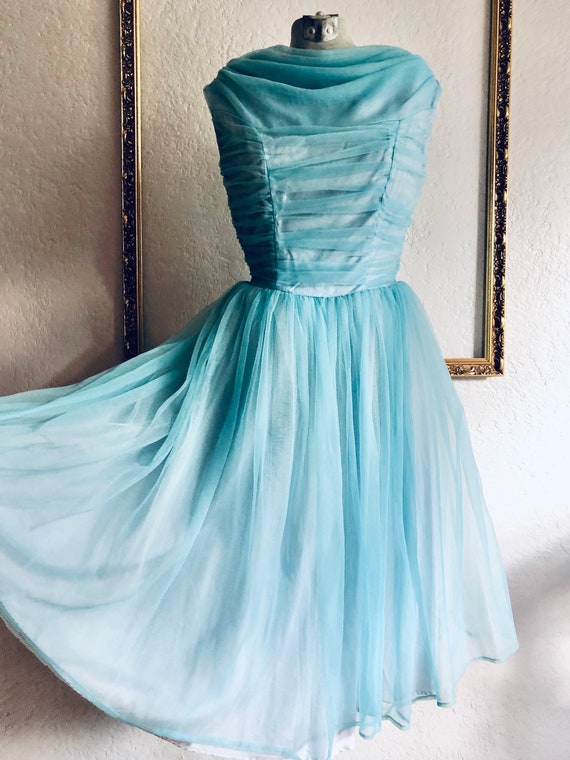 Vintage 1950’s Blue Chiffon Dress