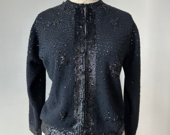 Vintage 1950s Beaded | Sequined Wool Cardigan