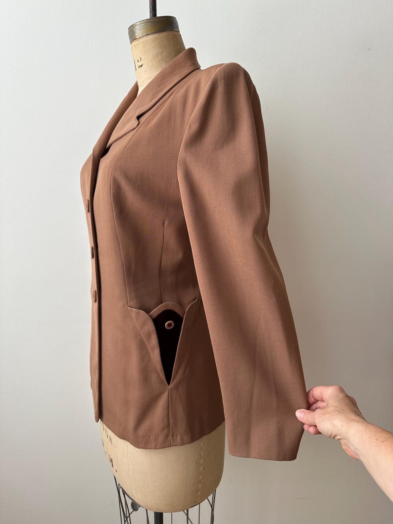 Vintage 1940s Beige Gabardine Suit Jacket | Blazer image 3