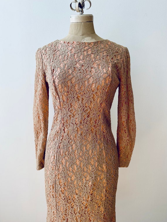 chinese dress ladies Vintage 50's Ecru Natural Lace Sheath Wiggle Special Occasion Dress S –  Bombshell Bettys Vintage main image 0